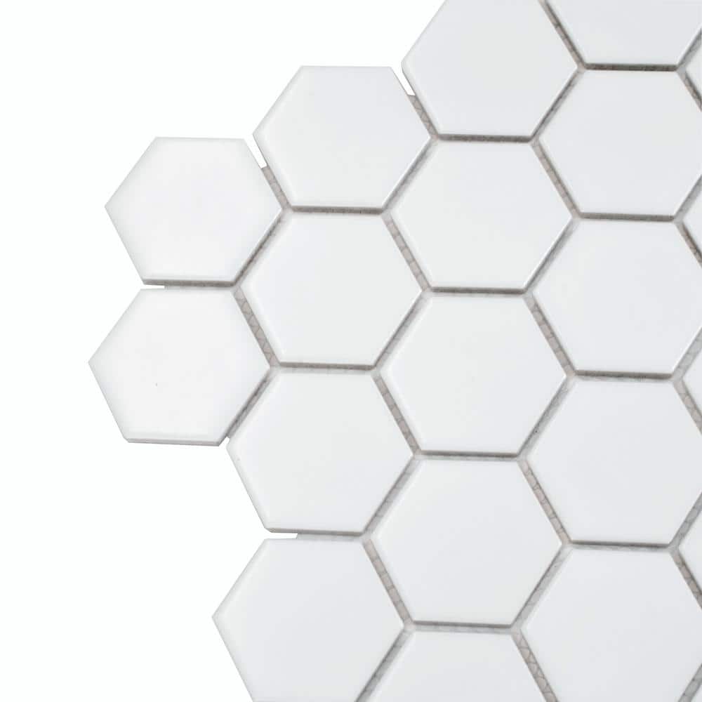 16" Matte White Porcelain Hexagon Mosaic Tile