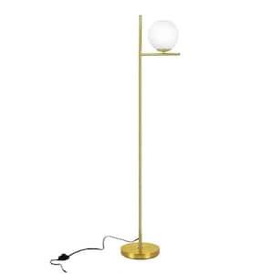 60 in. Gold Frosted Standard 1-Light E26 Floor Lamp for Living Room with Glass Shade