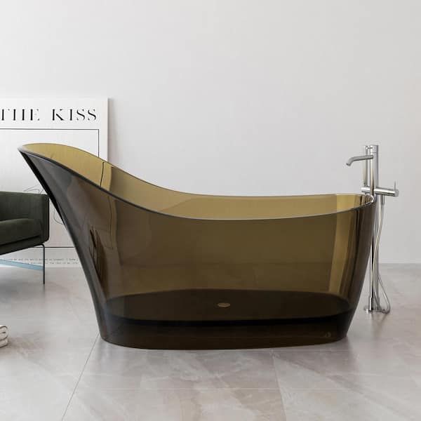 MEDUNJESS 67 in. x 30 in. Highback Stone Resin Solid Surface Matte Flatbottom Freestanding Soaking Bathtub in Galactic Gray Brown