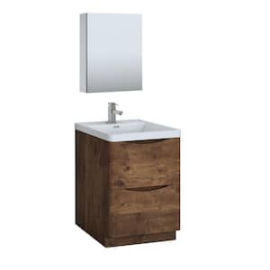Tuscany 24 in. Modern Bathroom Vanity in Rosewood with Vanity Top in White with White Basin and Medicine Cabinet
