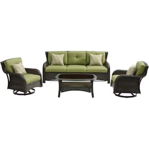 Corrolla 4-Piece Lounge Set with Sofa, 2 Swivel Gliders and Woven Coffee Table, Cilantro Green