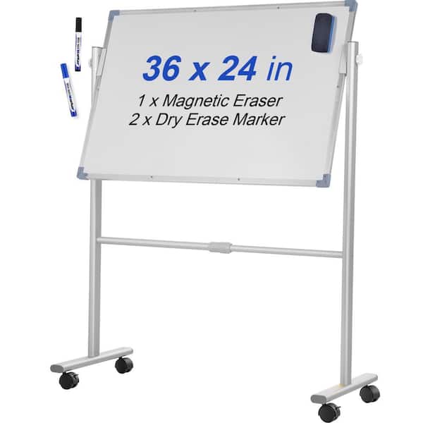 VEVOR Mobile Magnetic Whiteboard 36 in. x 24 in. Double Sided 360 Degree Reversible Rolling Dry Erase Board, Height Adjustable