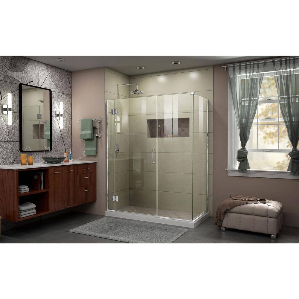 Unidoor-X 51.5" Black Frameless Hinged Shower Enclosure with Clear Glass