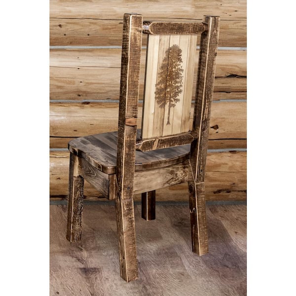 Homestead Collection Early American with Laser Engraved Pine Tree Design Dining Side Chair
