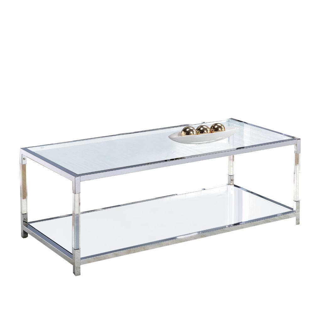32.3 in. Round Tempered Glass Coffee Table 2-Tier Glass Top