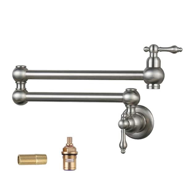 ARCORA Wall Mounted Brass Pot Filler with 2-Handles in Brushed Nickel