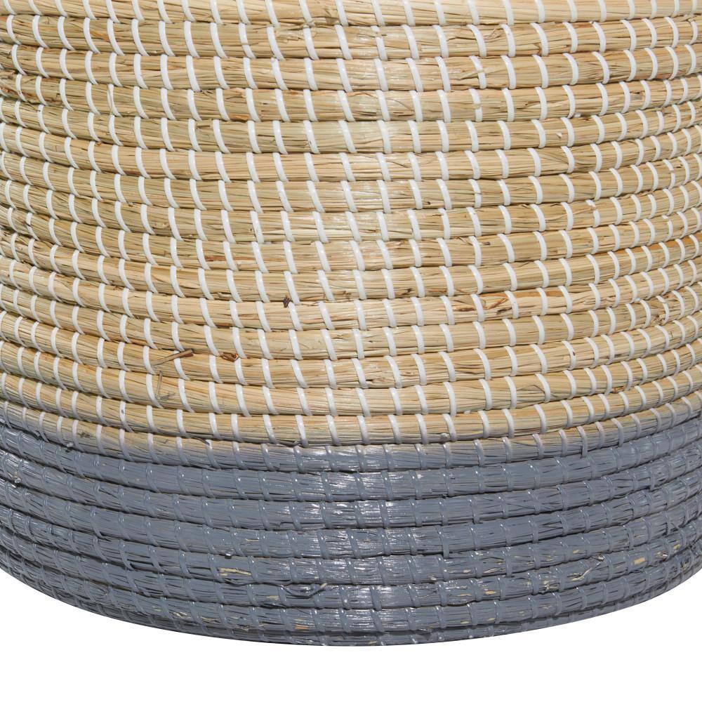 Set of 2 Round Seagrass Storage Baskets with Gray Stripes