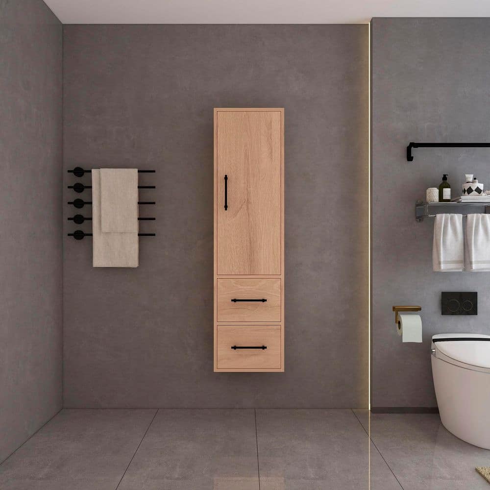 Victoria 15.75 in. W x 11.8 in. D x 59 in. H Brown Plywood Wall Floating Linen Cabinet in Red Oak price history on PriceWatchPro