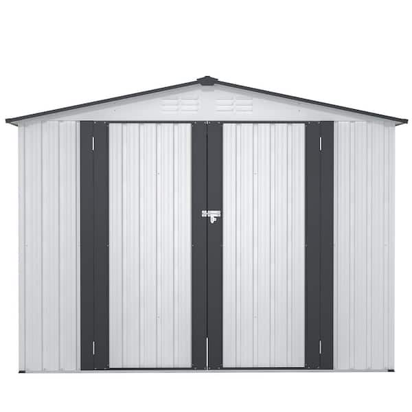 8 ft. W x 6 ft. D White Outdoor Metal Storage Shed with 2 Lockable Doors Utility Tool Shed Storage House (48 sq. ft. )