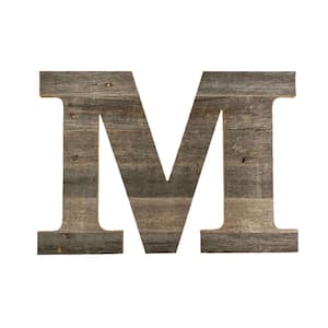 Rustic Large 16 in. Tall Natural Weathered Gray Monogram Wood Letter-M Decorative
