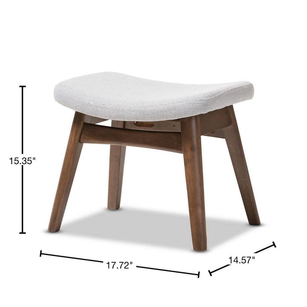 Vera Light Gray Polyester & Walnut Brown Mid-Century Ottoman