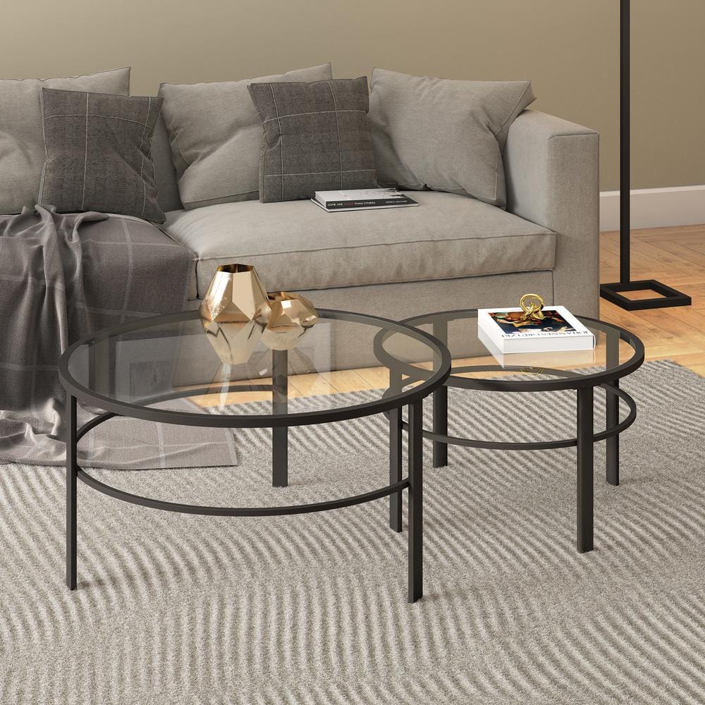 Blackened Bronze Round Glass Nesting Coffee Tables