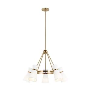 Clark 5-Light Satin Brass Hanging Chandelier With White Linen Shades