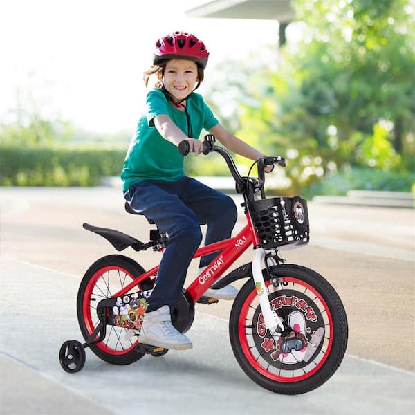 16 in. Kid's Bike for  4-Years to 7-Years Old with Height-Adjustable Handlebar and Saddle Handbrake Red