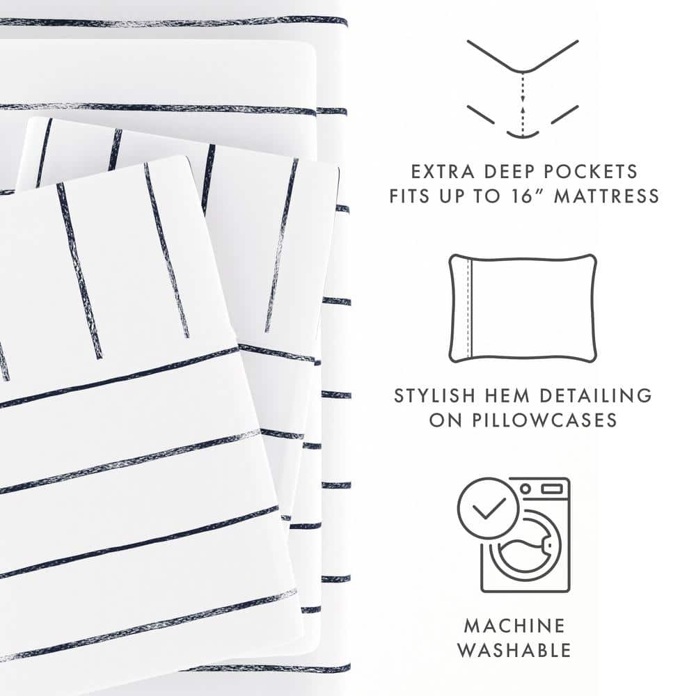 Twin Gray Stripe Deep Pocket Microfiber Sheet Set