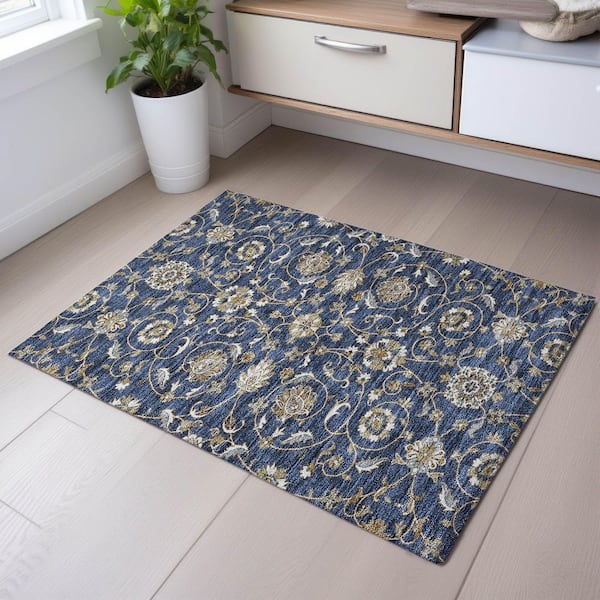 Mayfield Premium Machine Washable Abstract AMF1149 Navy 2 ft. x 3 ft. Area Rug