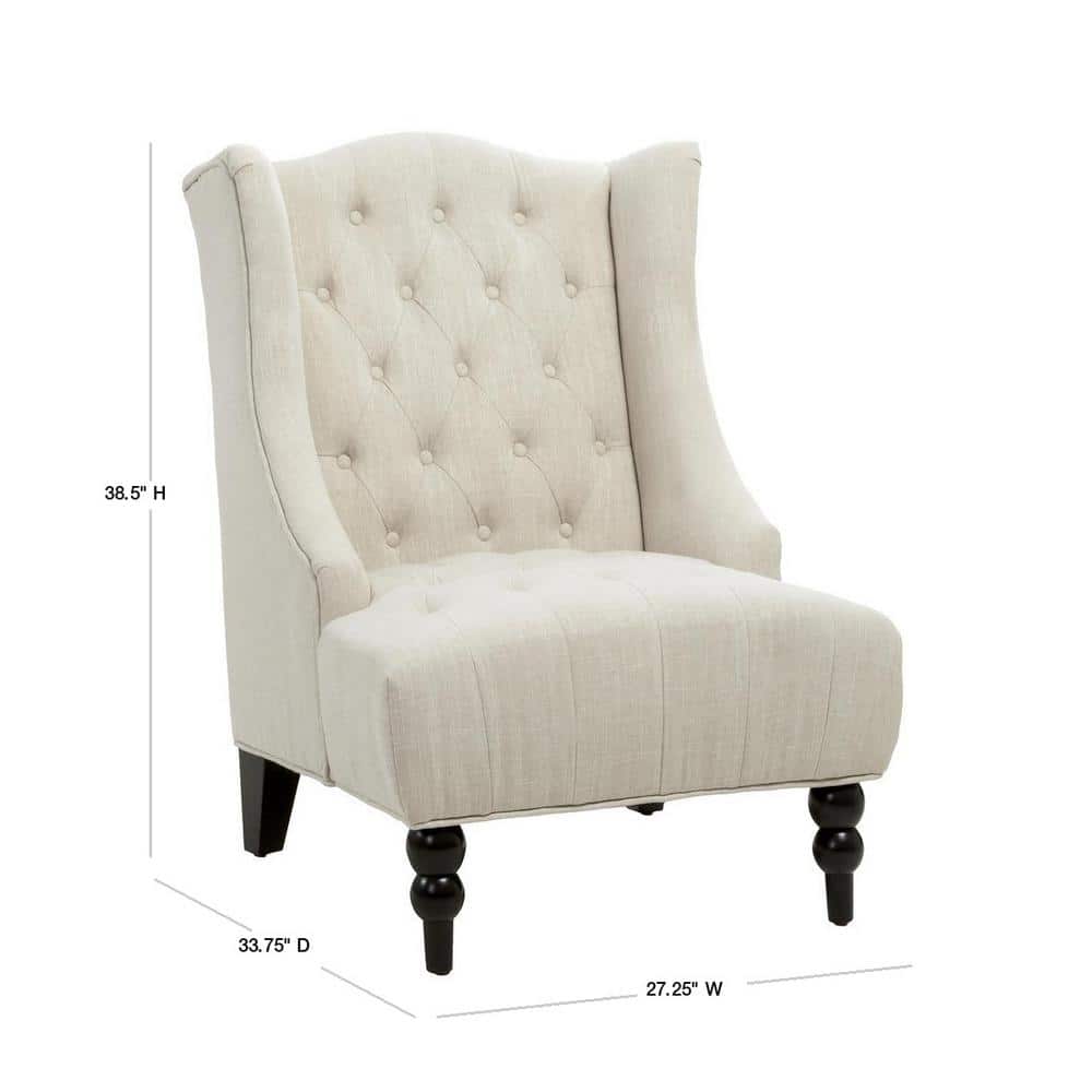 Light Beige High Back Tufted Wood Accent Chair