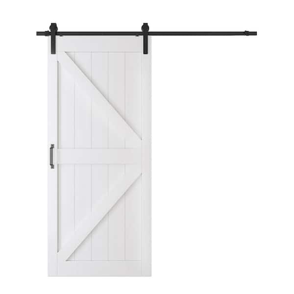 30 in. x 84 in. K-Design Interior Door Slab White Primed MDF Wood Sliding Barn Door with Hardware Kit