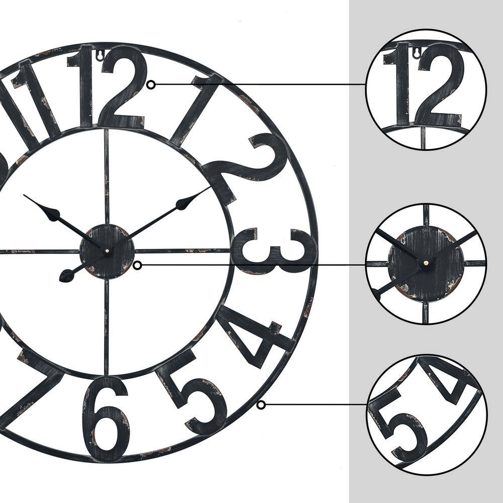 Manhattan Industrial 30" Distressed Black Metal Wall Clock