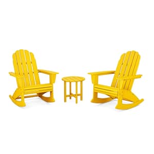 Vineyard Curveback Adirondack Rocking Chair Lemon 3-Piece HDPE Plastic Patio Conversation Set