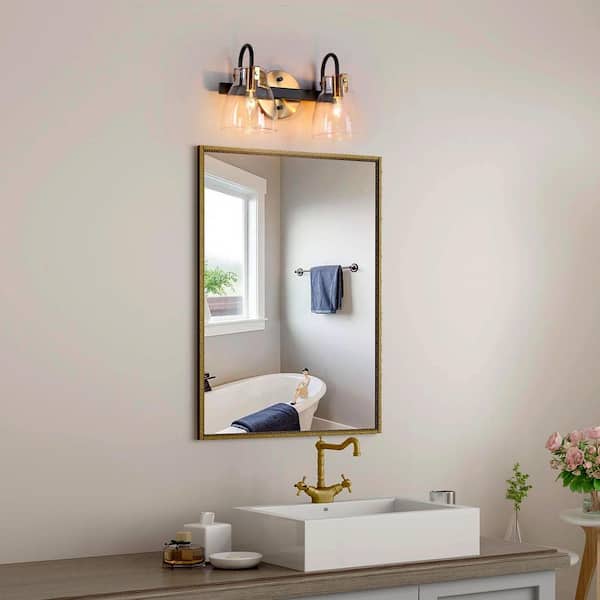 Uolfin Modern Bathroom Vanity Light, 3-Light Black and Gold Powder Room  Wall Sconces with Square Frosted Glass Shades 628G867VFAA90W3 - The Home  Depot