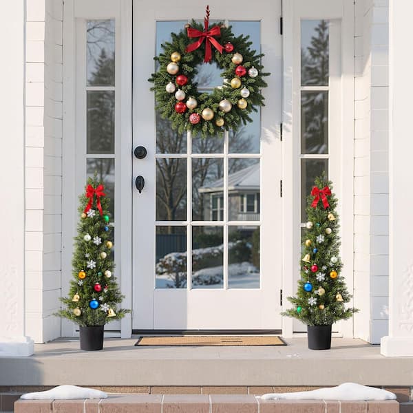 3 ft. Artificial Topiary Cedar Trees, 2-Pack Faux Pine Shrubs Plants, Fake Silk Tree Look Real, Easy Assembly for Decor