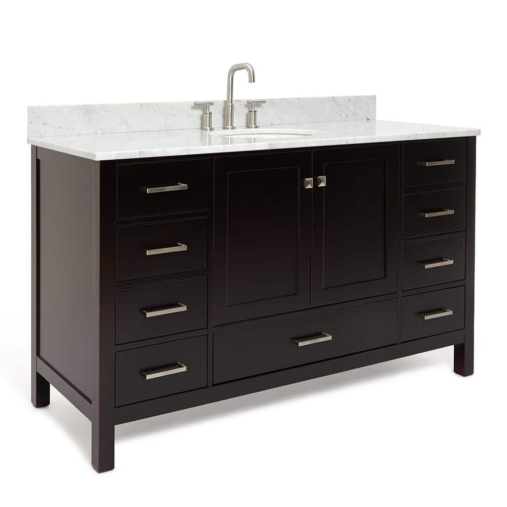 Espresso Wood 61" Single Basin Vanity with Marble Top