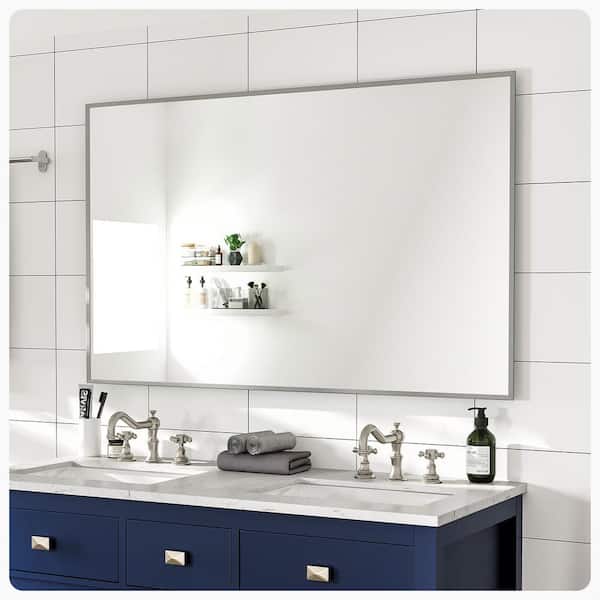 Eviva Sax 48 in. W x 30 in. H Large Rectangular Aluminum Framed Wall Bathroom Vanity Mirror in Chrome