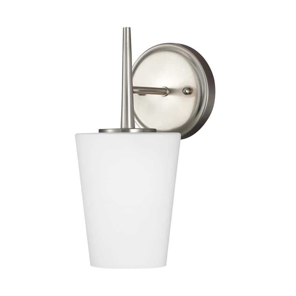 Brushed Nickel 1-Light Wall Sconce with Opal Glass Shade