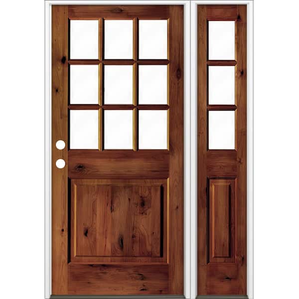 Krosswood Doors 50 in. x 96 in. Knotty Alder Right-Hand/Inswing Clear Glass Red Chestnut Stain Wood Prehung Front Door w/Right Sidelite