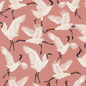 Novogratz Family of Cranes Dusty Rose Peel and Stick Wallpaper Sample