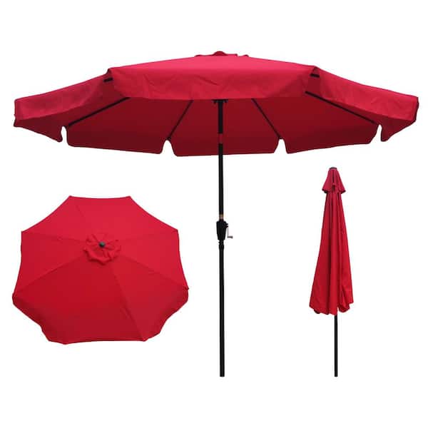 Angel Sar 10 ft. Market Round Patio Umbrella with Flap, 8 Sturdy Ribs, Crank and Push Button Tilt in Red