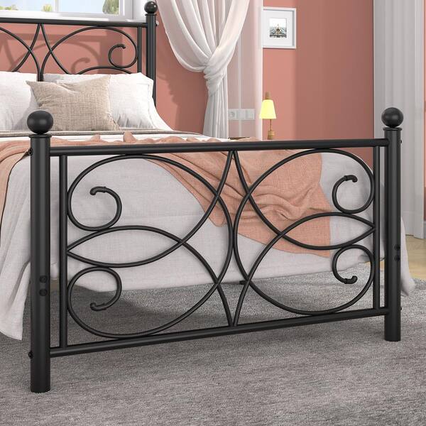VECELO Victorian Style Bed Black Metal Frame Twin Platform