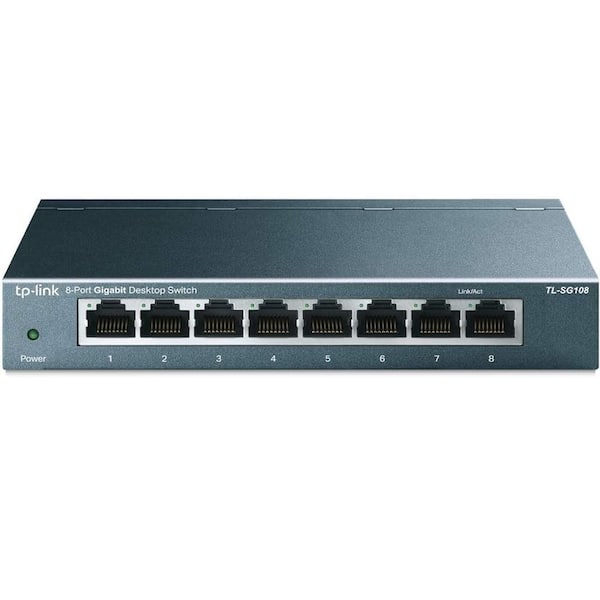 Etokfoks 8 Port Unmanaged Ethernet Network Switch Ethernet Splitter Plug and Play in Gray