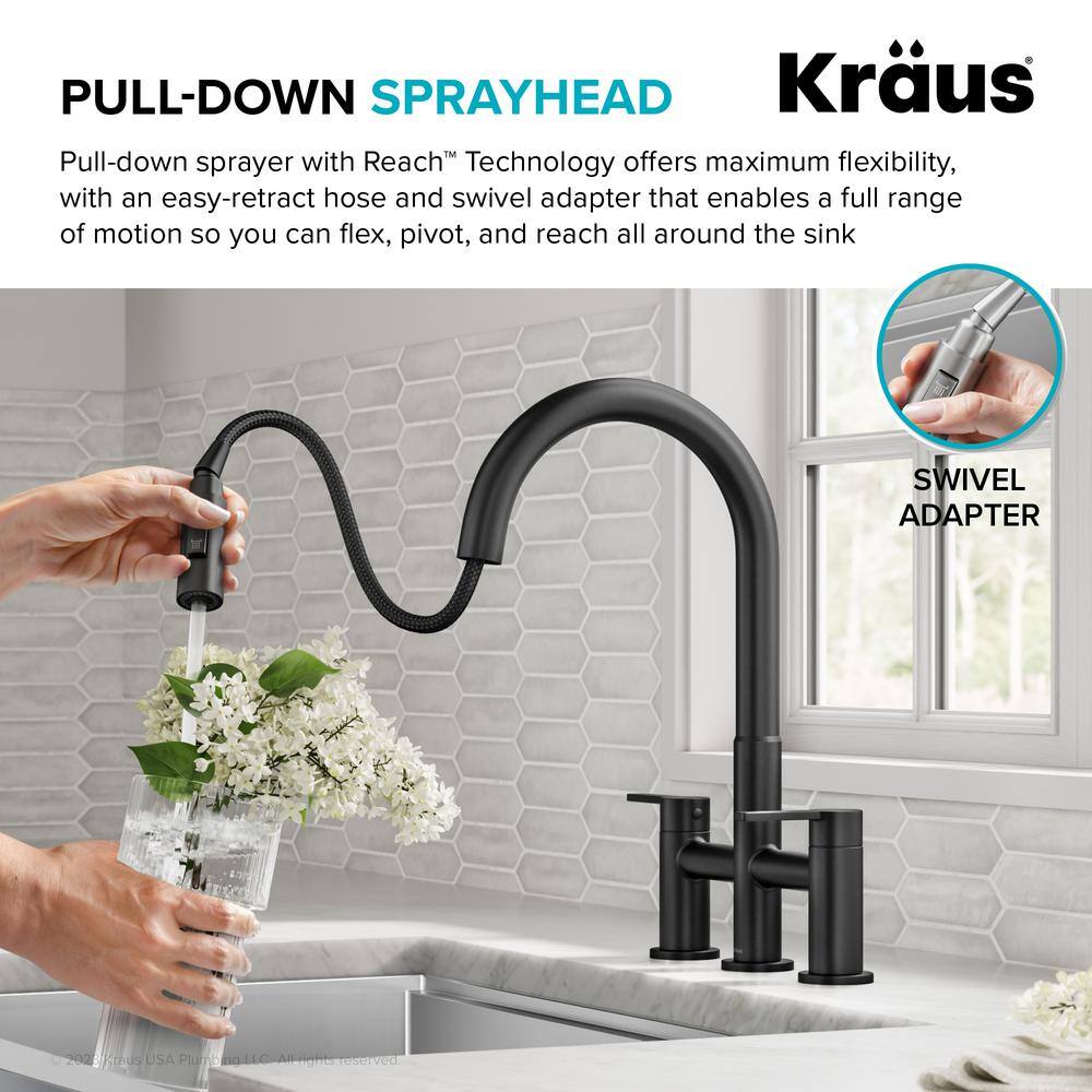 Matte Black Brass Kitchen Faucet with Pull-Down Sprayhead