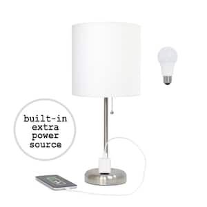 19.5 in. White Table Desk Lamp for Bedroom with Charging Outlet and LED Bulb Included