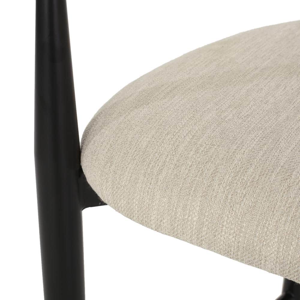 Beige and Black Metal Barstools with Gold Accents, Set of 2