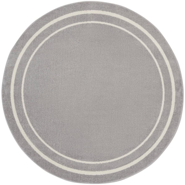Nourison Essentials Grey/Ivory 8 ft. x 8 ft. Solid Contemporary Round Area Rug