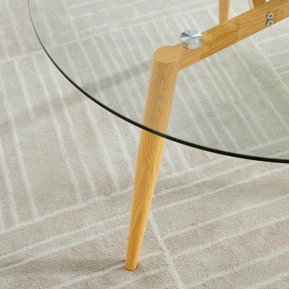 Van Beuren Beech and Clear Glass Round Coffee and Side Table Set