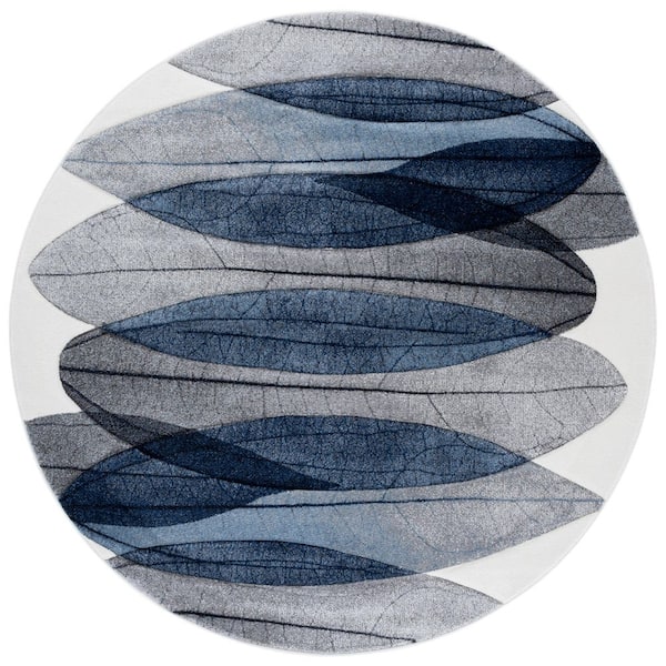 Hollywood 7 ft. x 7 ft. Ivory/Blue Abstract Round Rug