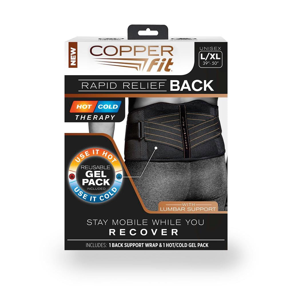 COPPER FIT Black Large/X-Large Copper Infused Adjustable Back Support Wrap  with Gel Pack CFRRBKLXL - The Home Depot