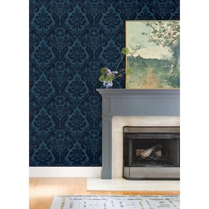 Shadow Blue Damask Paper Strippable Roll Wallpaper (Covers 56.4 sq. ft.)