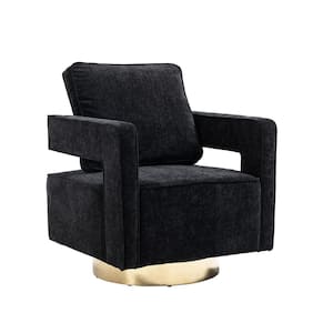 Black Modern Swivel Accent Open Back Sofa Chair With Metal Base
