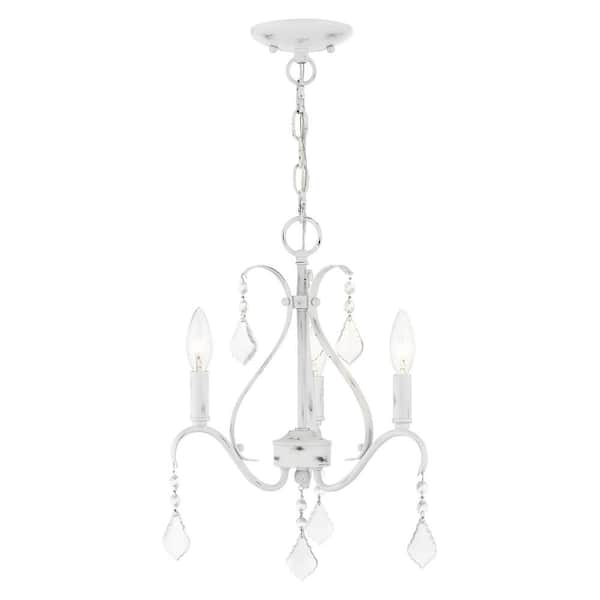 Livex Lighting Caterina 3 Light Antique White with Clear Crystals Chandelier