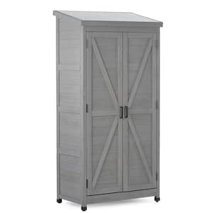 34 in. W x 21 in. D x 69 in. H Gray Wood Outdoor Storage Cabinet and Metal Top, Garden Storage Shed, Wood Tall Shed