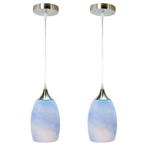 1-Light Oval Nickel Hand Blown Blue Glass Shade Pendant (Pack of 2)