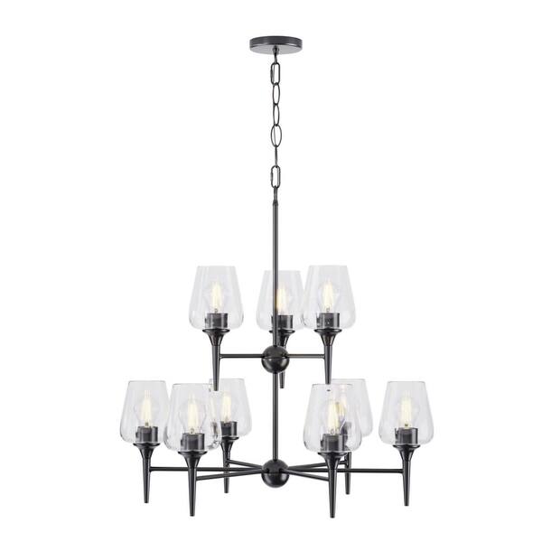 Modern Luxury 9-Light Black Chandelier Clear Glass Shade for Dining room, Living room with No Bulbs Included