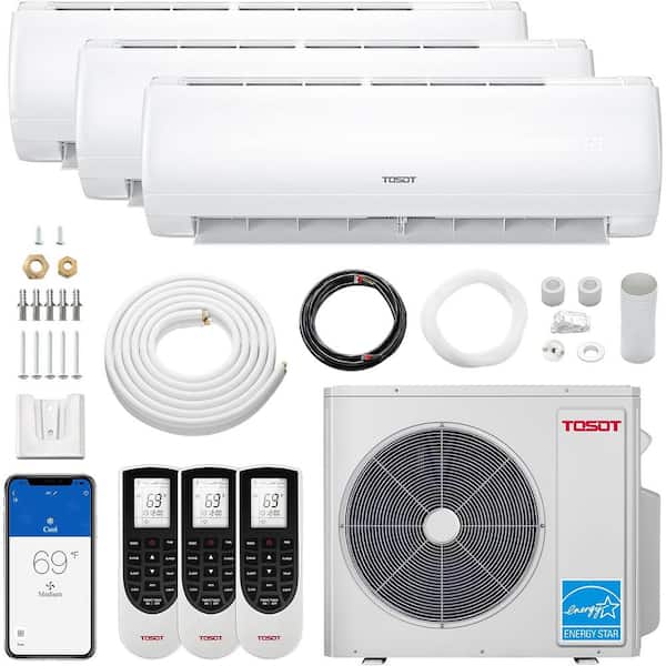 30,000 BTU Tri-Zone Mini Split AC/ Heat Pump, 21 SEER2, 230-Volt, Wifi, Inverter Split System, 9K+9K+12KBTU, ‎2.5 Tons