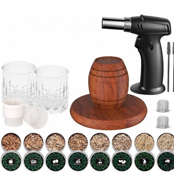 Old Fashioned Cocktail Whiskey Smoker Kit with Torch, 6-Flavors Wood Chips for Whiskey Bourbon Bar (No Butane)