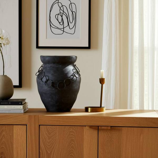 Liv & Skye 12 in. Black Ceramic Amphora Rustic Decorative Vase